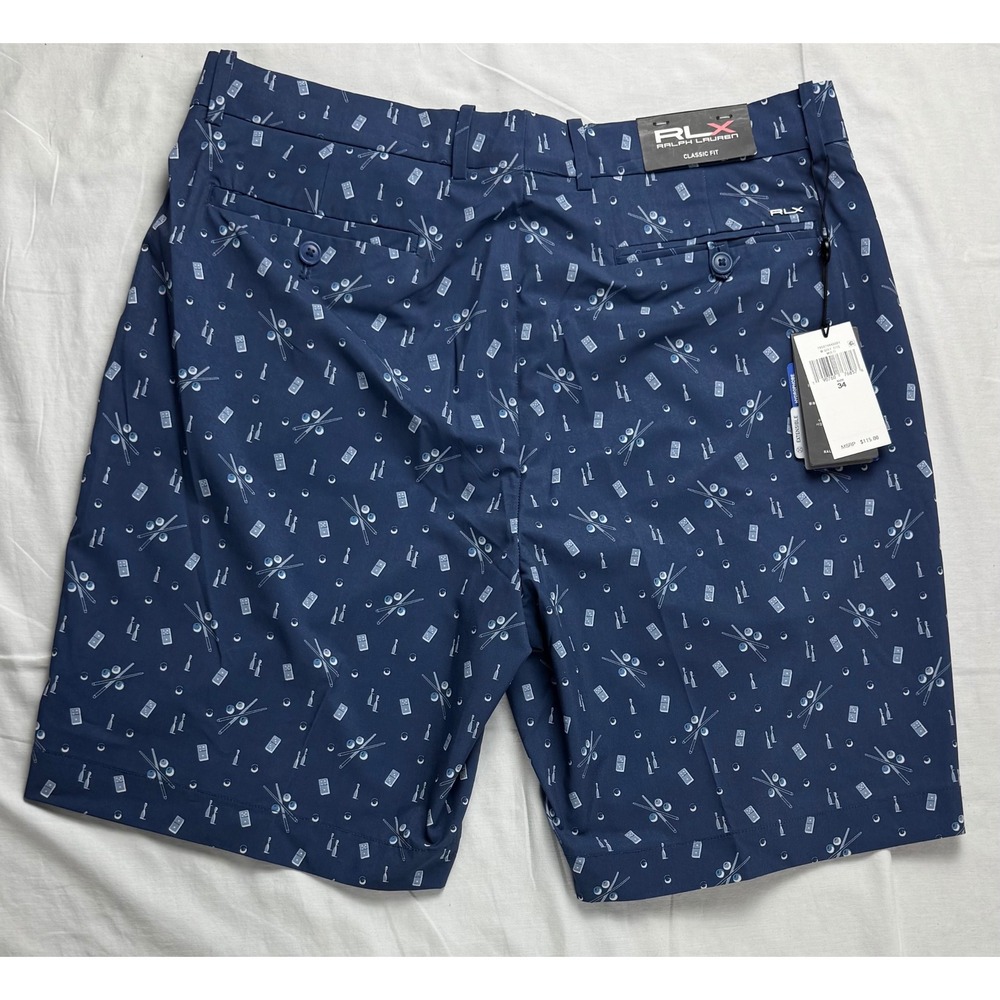 RLX Ralph Lauren Mens Golf Shorts Blue Pool Billiards Dominoes Print Size 34 NEW - Picture 16 of 16